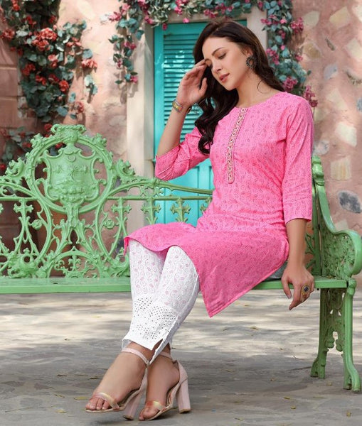 34th Sleeve Cotton Ladies Long Kurti With Pant