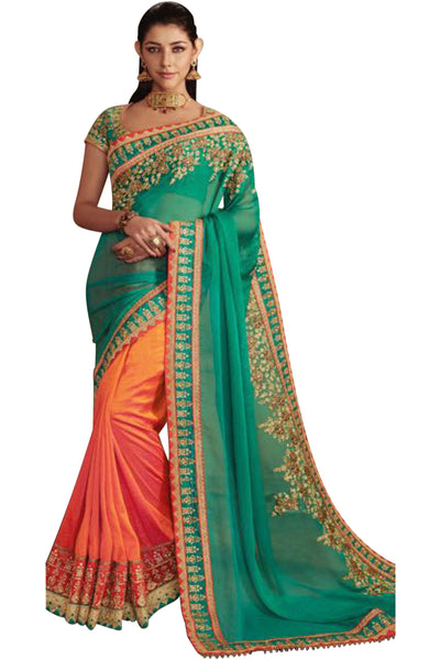 green-rust-half-and-half-saree-in-jacquard-art-silk