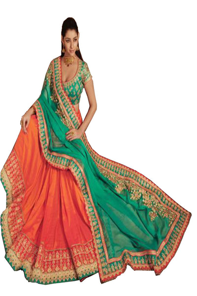 green-rust-half-and-half-saree-in-jacquard-art-silk