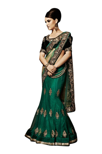 emerald-green-lehenga-style-saree-in-net
